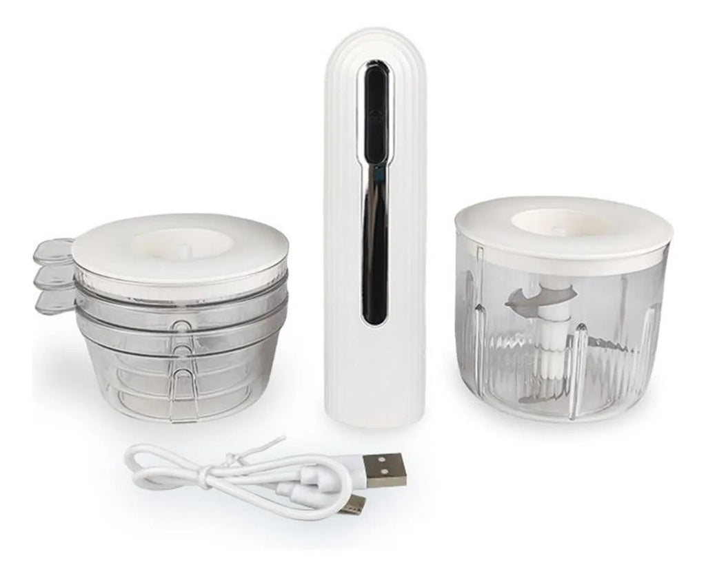 Picadora Eléctrica Inalámbrica USB con Vasos de 200 ml y 400 ml