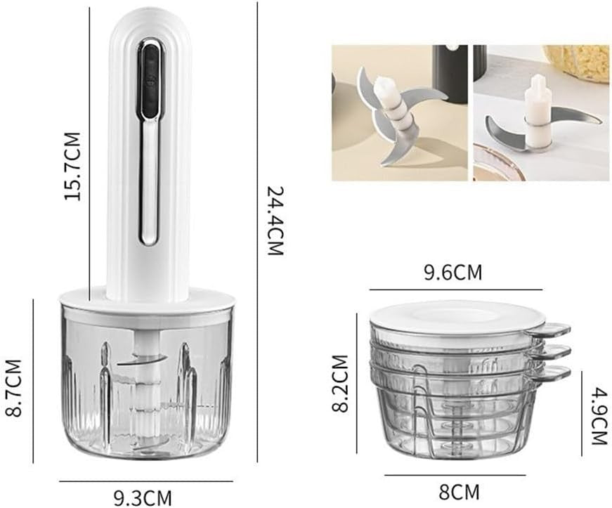 Picadora Eléctrica Inalámbrica USB con Vasos de 200 ml y 400 ml